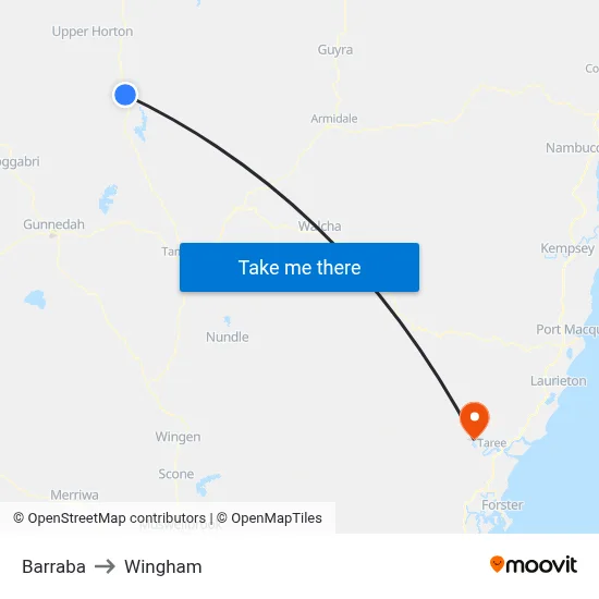 Barraba to Wingham map