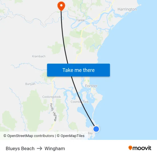 Blueys Beach to Wingham map