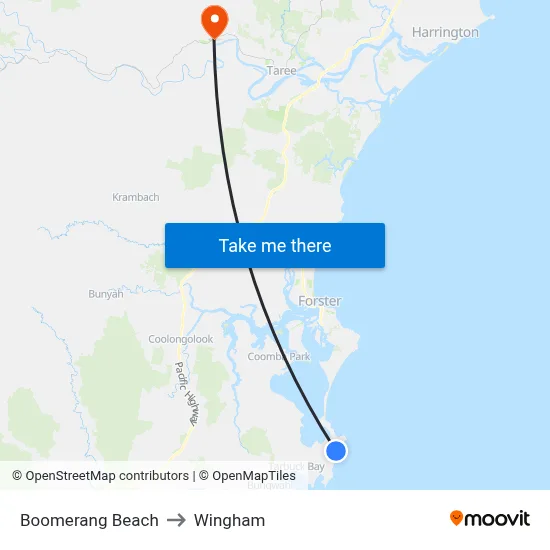 Boomerang Beach to Wingham map