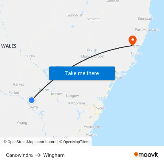 Canowindra to Wingham map
