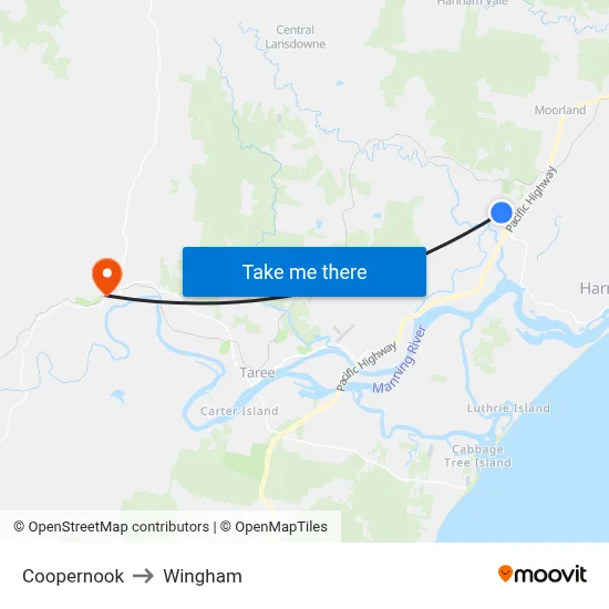 Coopernook to Wingham map