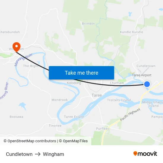Cundletown to Wingham map