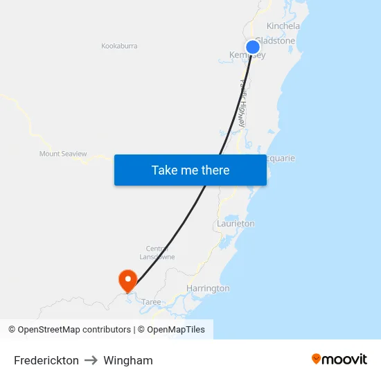 Frederickton to Wingham map