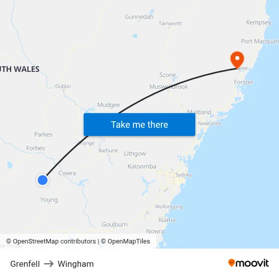 Grenfell to Wingham map