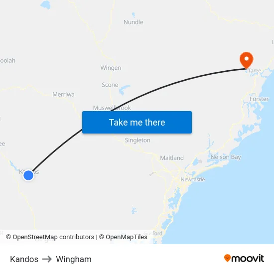 Kandos to Wingham map