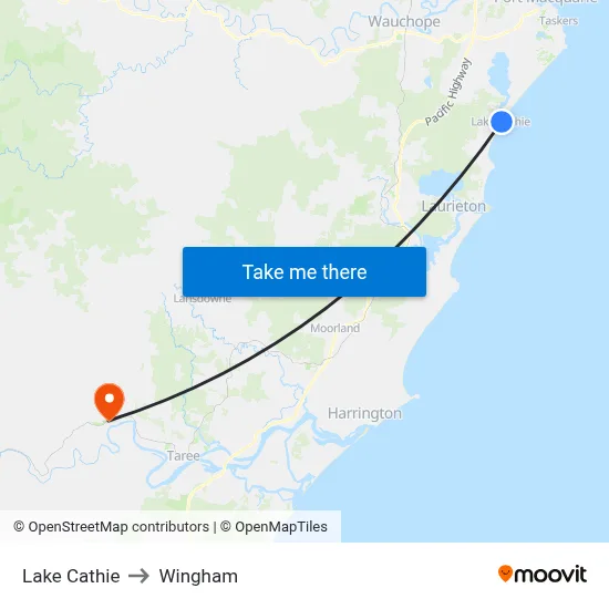 Lake Cathie to Wingham map