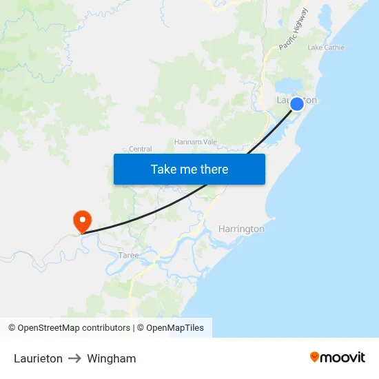 Laurieton to Wingham map