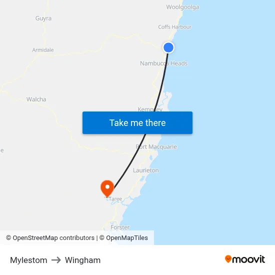 Mylestom to Wingham map