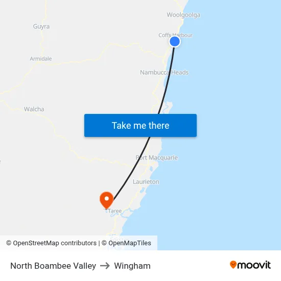 North Boambee Valley to Wingham map