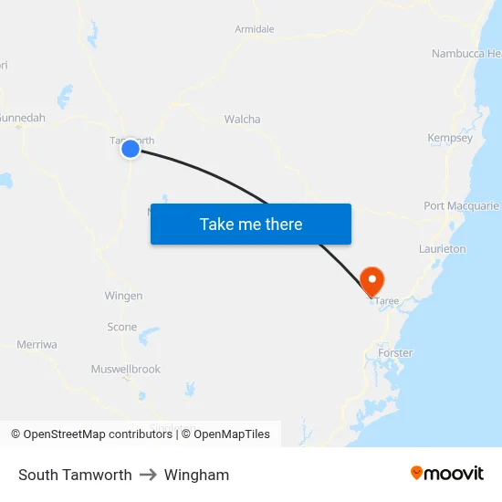 South Tamworth to Wingham map