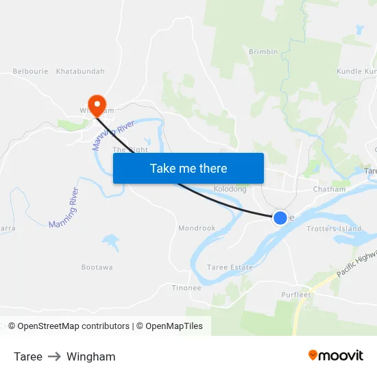 Taree to Wingham map