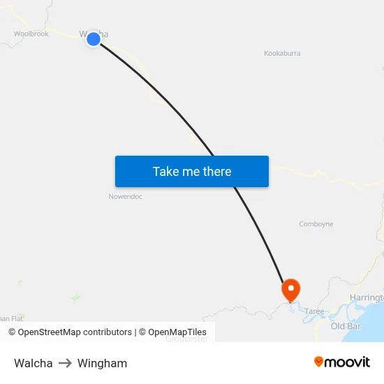 Walcha to Wingham map