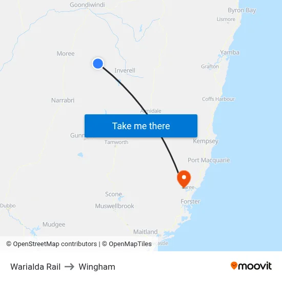 Warialda Rail to Wingham map