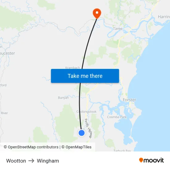 Wootton to Wingham map