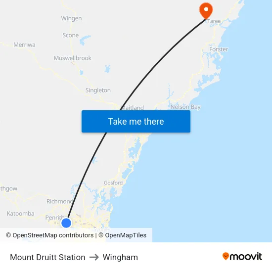 Mount Druitt Station to Wingham map