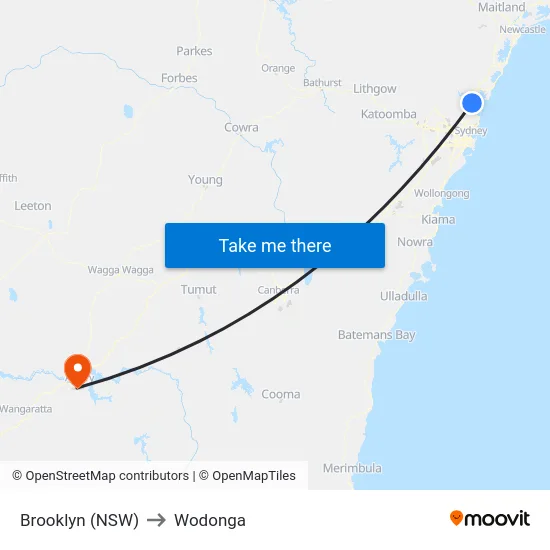 Brooklyn (NSW) to Wodonga map
