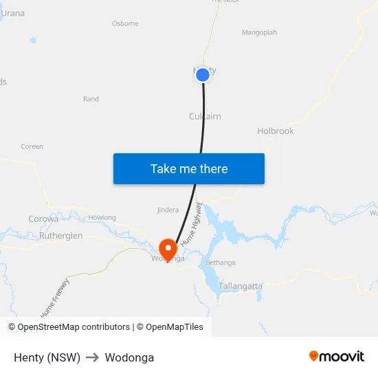 Henty (NSW) to Wodonga map