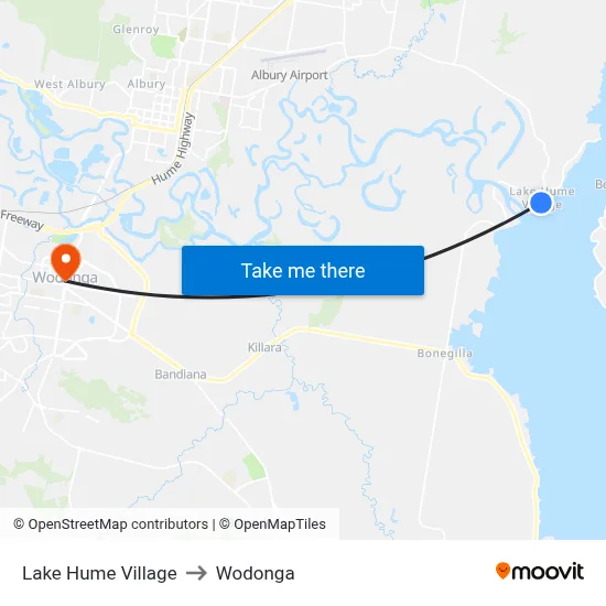 Lake Hume Village to Wodonga map