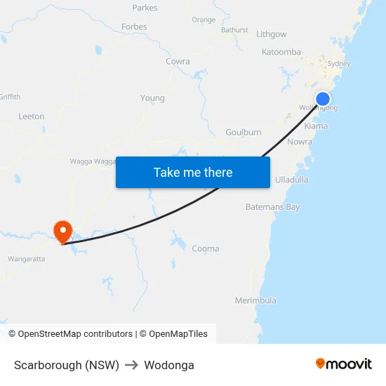 Scarborough (NSW) to Wodonga map