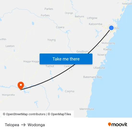 Telopea to Wodonga map