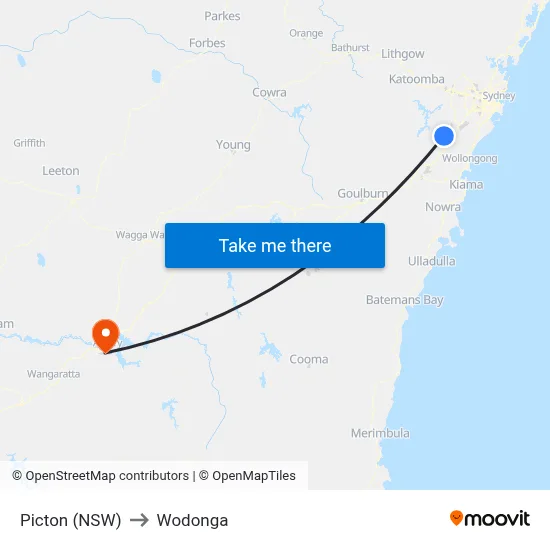 Picton (NSW) to Wodonga map