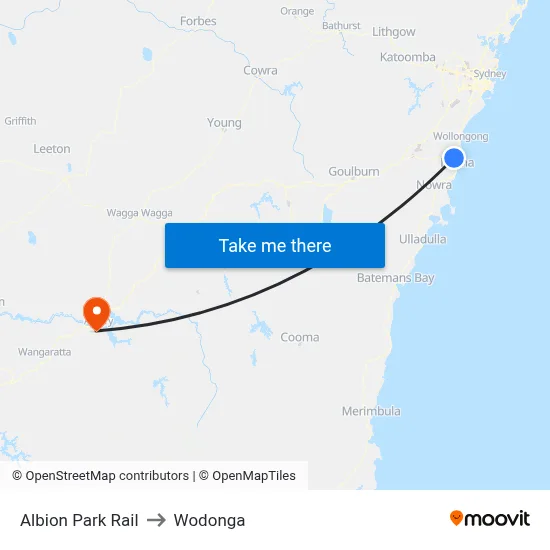 Albion Park Rail to Wodonga map