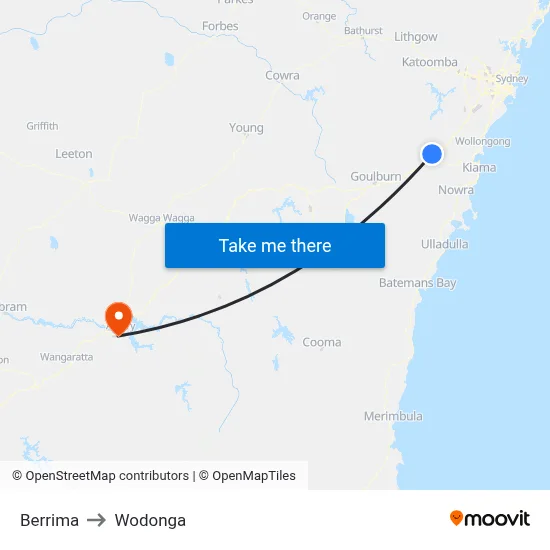 Berrima to Wodonga map