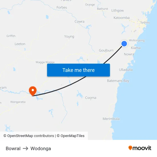 Bowral to Wodonga map
