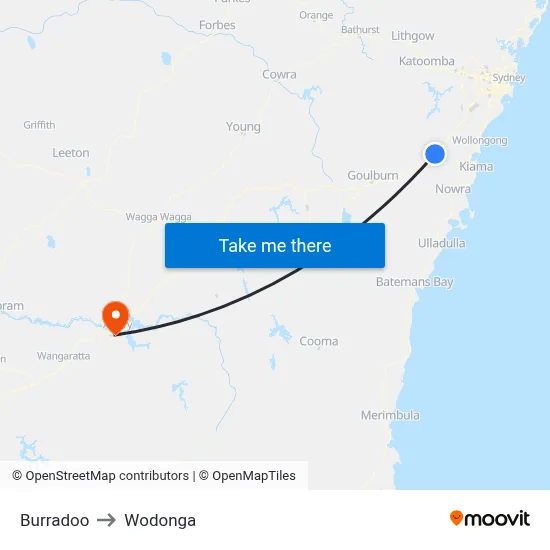 Burradoo to Wodonga map
