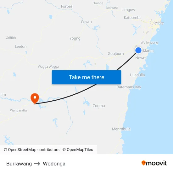 Burrawang to Wodonga map