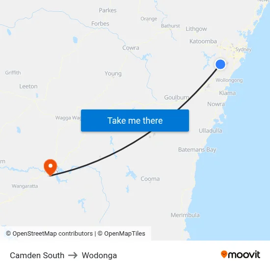 Camden South to Wodonga map