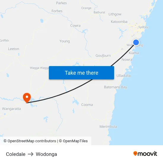 Coledale to Wodonga map