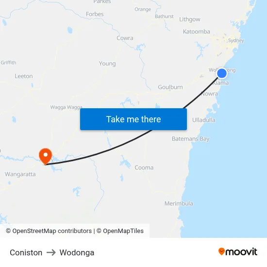 Coniston to Wodonga map