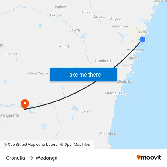 Cronulla to Wodonga map