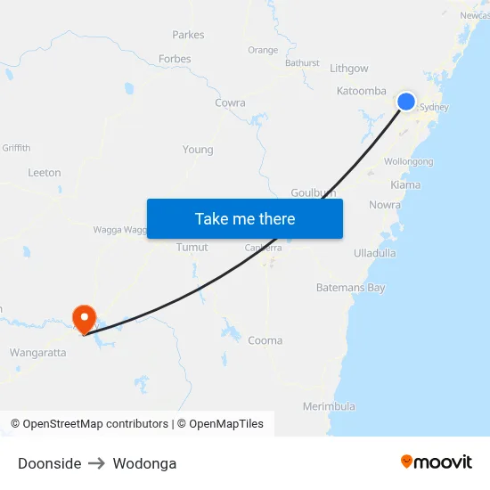 Doonside to Wodonga map