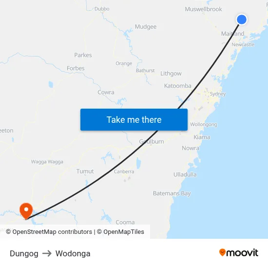 Dungog to Wodonga map