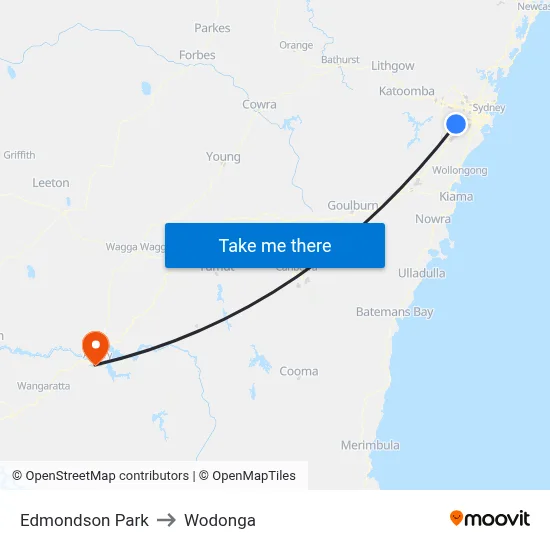 Edmondson Park to Wodonga map