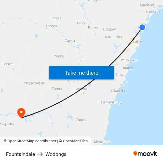 Fountaindale to Wodonga map