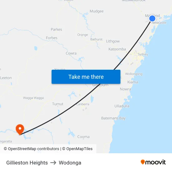 Gillieston Heights to Wodonga map