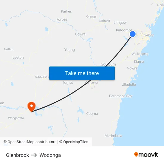 Glenbrook to Wodonga map