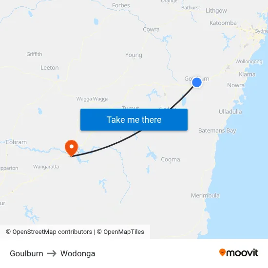 Goulburn to Wodonga map