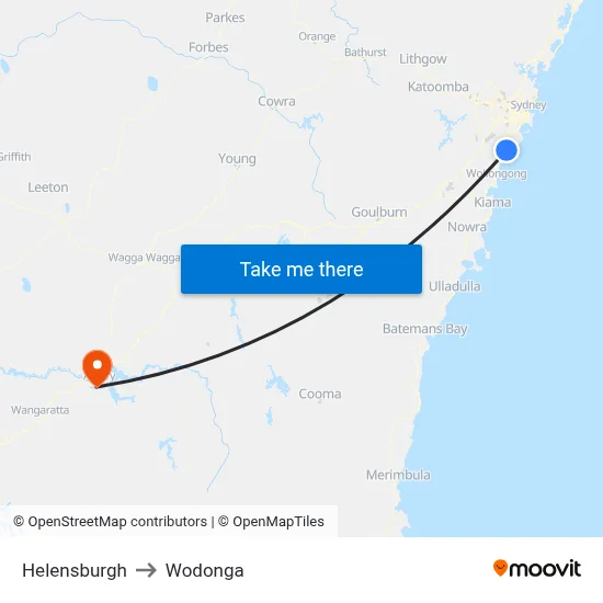 Helensburgh to Wodonga map