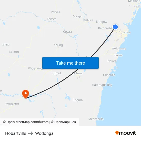 Hobartville to Wodonga map