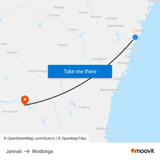 Jannali to Wodonga map