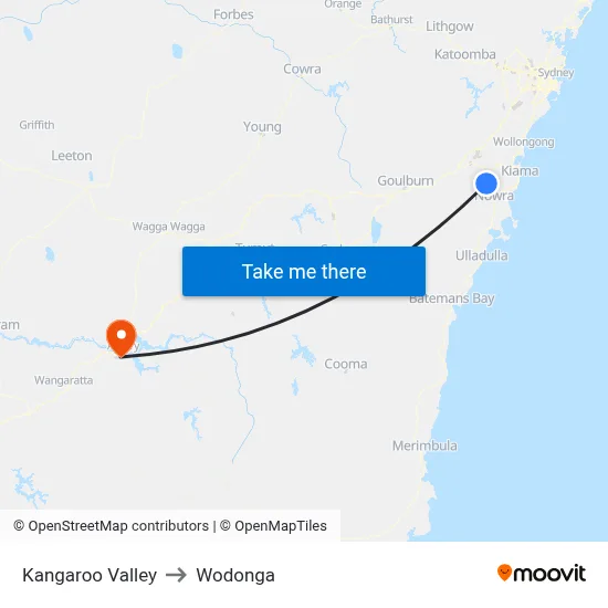 Kangaroo Valley to Wodonga map