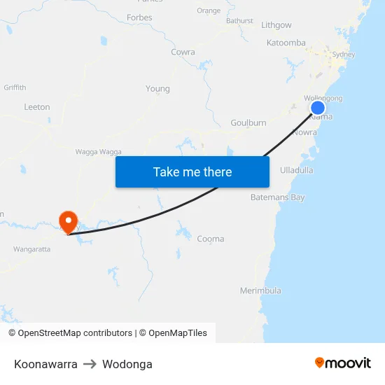 Koonawarra to Wodonga map