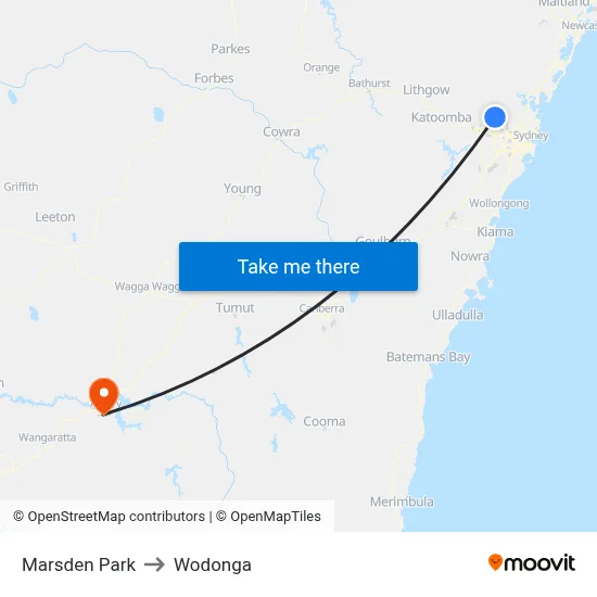Marsden Park to Wodonga map