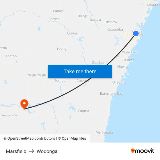 Marsfield to Wodonga map
