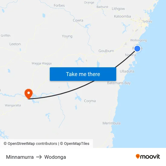 Minnamurra to Wodonga map