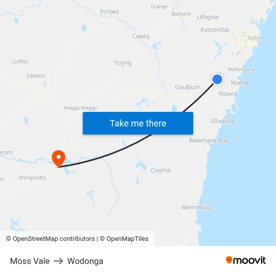 Moss Vale to Wodonga map